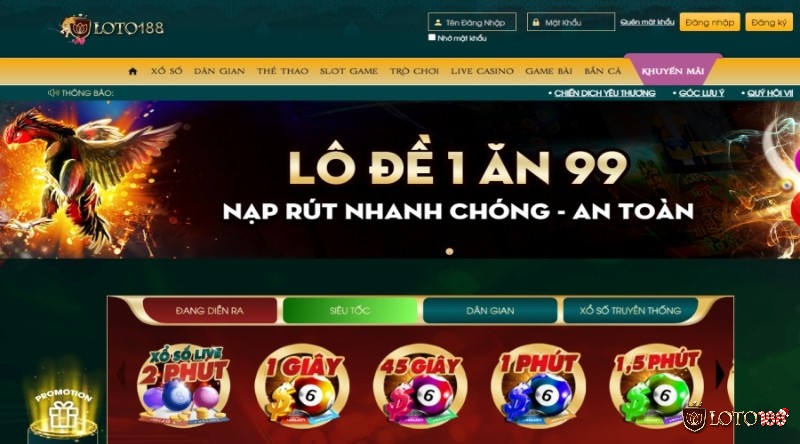 Đăng ký Loto188 cược thủ sẽ được trải nghiệm chơi lô dề tỷ lệ 1 ăn 99