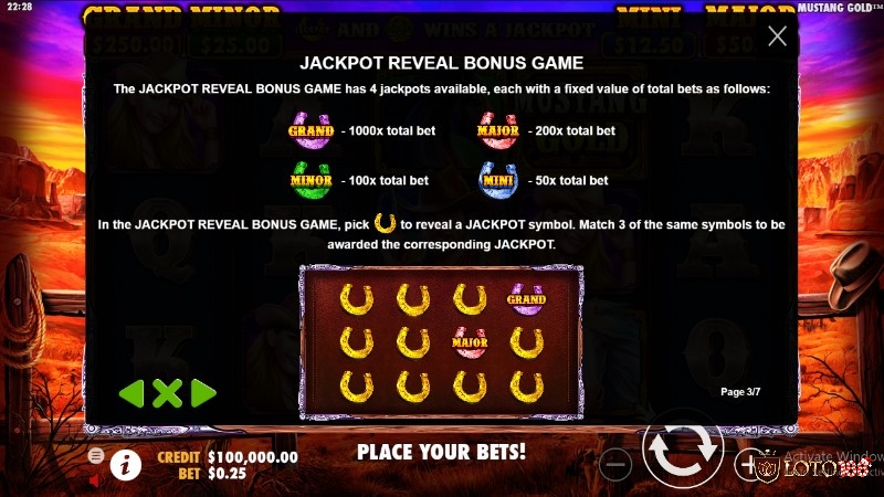 Mustang Gold sở hữu 4 giá trị Jackpot mang giá trị khác nhau