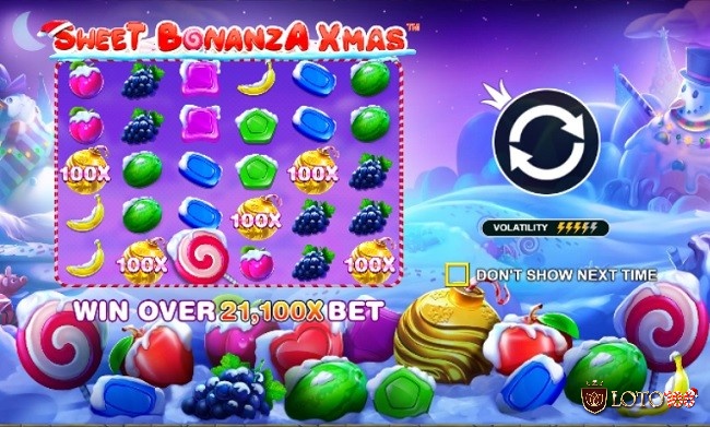 Sweet Bonanza Xmas lấy chủ đề giáng sinh với hình ảnh trái cây, kẹo ngọt