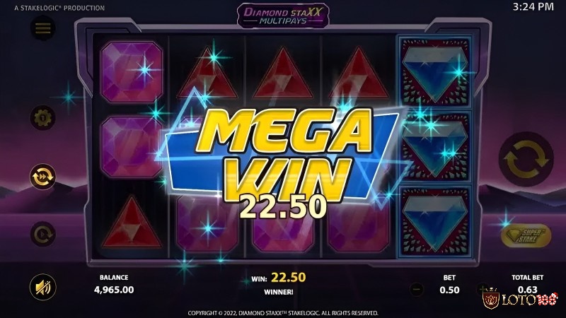 RTP của Diamond Staxx là 96.24%, khá cao so với các game slot khác