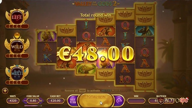 Quay thưởng và chờ kết quả thưởng trong slot game Valley of the Gods 2