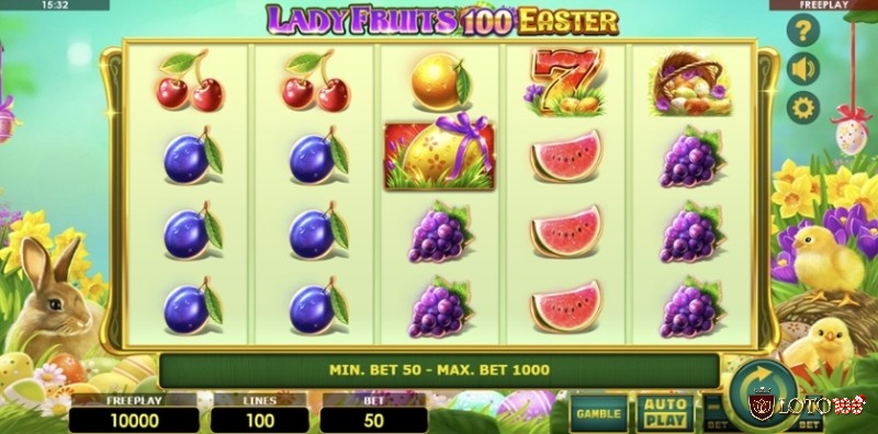 Các biểu tượng đa dạng, độc đáo trong slot game Lady Fruits 100 Easter