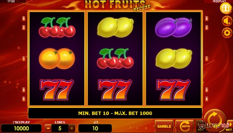 Hot Fruits Deluxe có giao diện đơn giản, thân thiện với người chơi