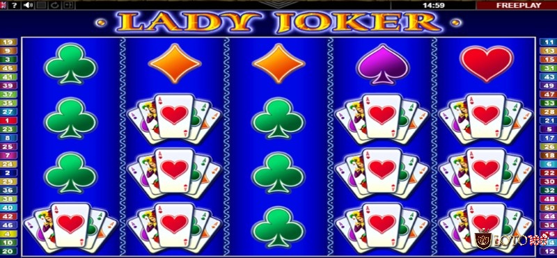 Lady Joker sở hữu cấu trúc gồm 5 cuộn và 50 dòng thanh toán cố định