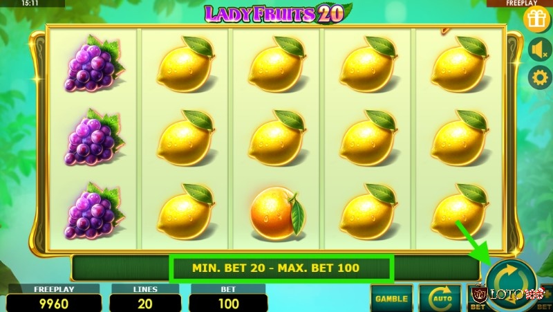 Để chơi game Lady Fruits 20, người chơi chỉ cần chọn mức cược và quay